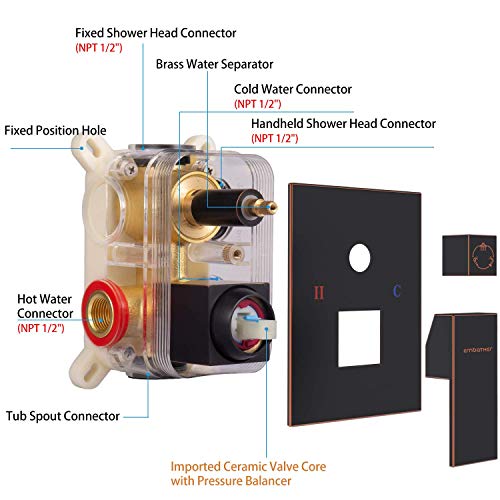 EMBATHER Shower System with Waterfall Tub Spout Oil Rubbed Bronze Rain