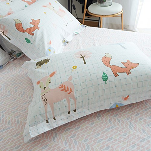 BuLuTu Animal Duvet Cover Twin White 100% Cotton,3 Pieces Woodland Kids Bedding Sets Twin for Boys Girls,Hedgehog Fox Deer Owl Print Twin Duvet Cover and 2 Pillowcases,No Comforter - Thumbnail 5