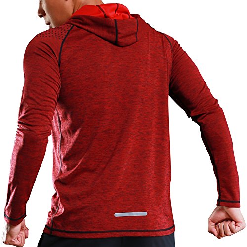 Gerlobal Mens Gym Workout Active Muscle Bodybuilding Long Sleeve Hoodies Casual Hooded Sweatshirts Red,Large