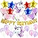 Unicorn balloons birthday party decorations | Unicorn party supplies | Set of 46 pcs Heart, Star Balloons, Headband, Gold Happy Birthday Banner | Bonus Air pump and ribbon