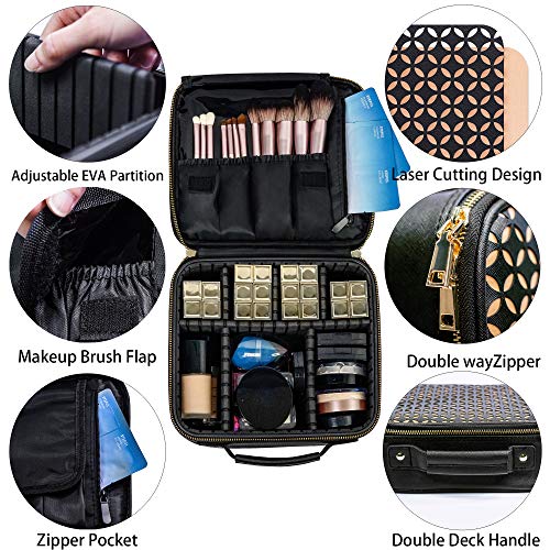 L'GLADKING Makeup Bags for Women Travel Cosmetic Bags for Toiletries Makeup Boxes with Compartments PVC Leather Makeup Organizer Bag with Brush Slot for Girl (black) 3 L'GLADKING Makeup Bags for Women Travel Cosmetic Bags for Toiletries Makeup Boxes with Compartments PVC Leather Makeup Organizer Bag with Brush Slot for Girl (black)