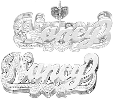 SNS821 Accent on First initial and Heart Tale Finished Post Push Backing 3-D Name Earrings