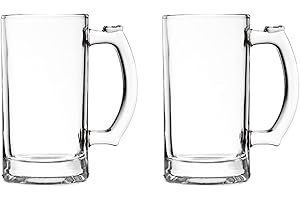 TUSAPAM Heavy Beer Mugs Set, 16oz Glass Mugs With Handle, Beer Glasses For Freezer, 500ml Beer Drinking Glasses, Traditional 