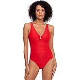 Ralph Lauren Women's Beach Club Solids Ring One Piece Swimsuit Red