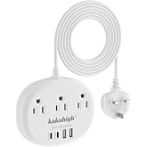UK Adapters for Travel(13A), 3FT UK Power Strip | US to UK Plug Adapter with 3 Outlets 4 USB Ports, Type G Travel Adapter for USA to British Ireland Scotland Hong Kong