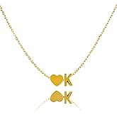 ZOORON Gold Heart Initial Necklace for Women - 18K Gold Plated Letter A-Z Pendant Necklace Dainty & Trendy Heart Necklaces, Tiny Personalized Pendant Name Birthday Gifts