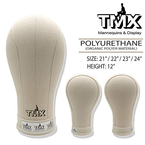 TMX (21~24″) Polyurethane Professional Lightweight Canvas Block Head Mannequin Wig Making Weave Drying Styling Fixing Coloring Display 12″ Long with Mount Hole (21 inches)