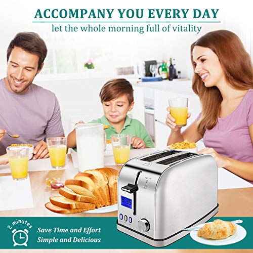 iFedio Best Rated Prime 2 Slice Toaster Stainless Steel with LCD Timer