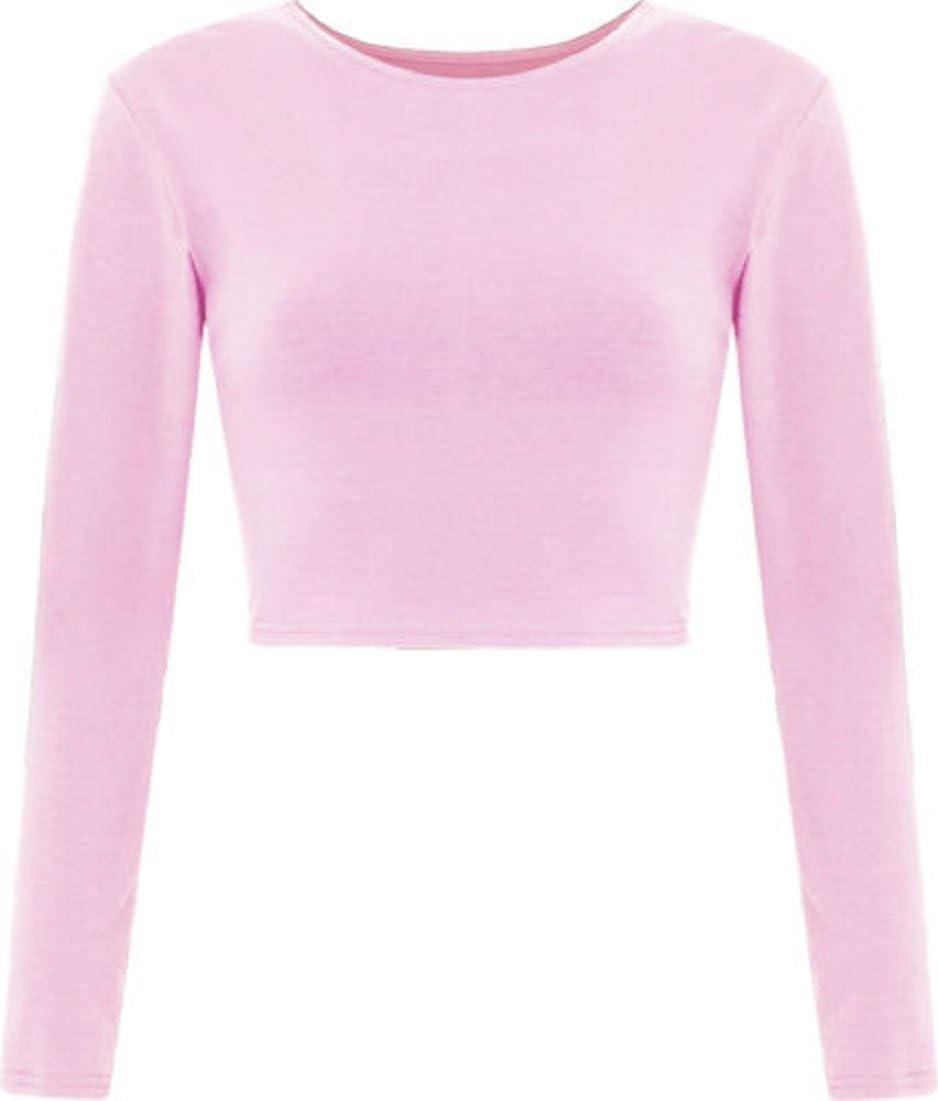 Lush Clothing Zeetaq Womens Round Neck Long Sleeve Crop Cropped Stretch Top/T-Shirt UK Size 8-14