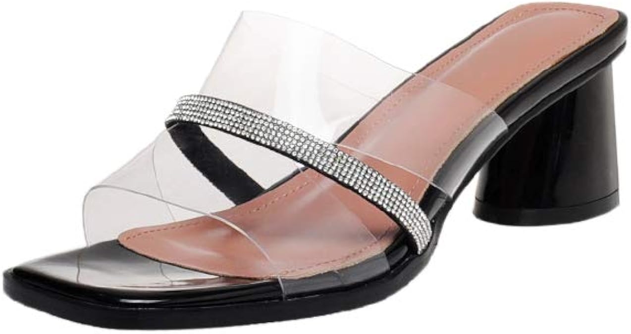LIGIGWASH Fluffige High Heel Sandalen Damen - Transparente Pantoletten Mit Rutschfester Sohle