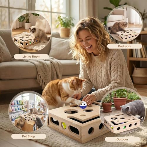 Last page® Cat Scratch Puzzle Enrichment Box, Maze Cat Nail File Scratcher & Built-in Sandpaper, Wooden Cat Nail File Enrichment Box, Stress-Free Alternative to Trimming Your Nails