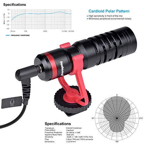 Professional Hi-sensity Hi-fidelity Mini Shotgun Video Condenser Microphone External Mic Compatible for DSLR Camera Camcorder Smartphone iPhone for Interview Podcast Live Streaming Vlog Youtube Studio - Thumbnail 3