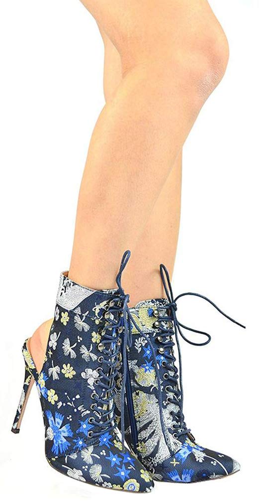 Chase & Chloe Chantelle-2 Pointy Toe Slim Heel Lace Up Open Back Satin Women's Heeled Sandal - Image 3