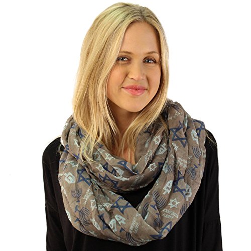 Hanukkah Star of David Dreidels Menorahs Soft Light Loop Infinity Scarf Gray