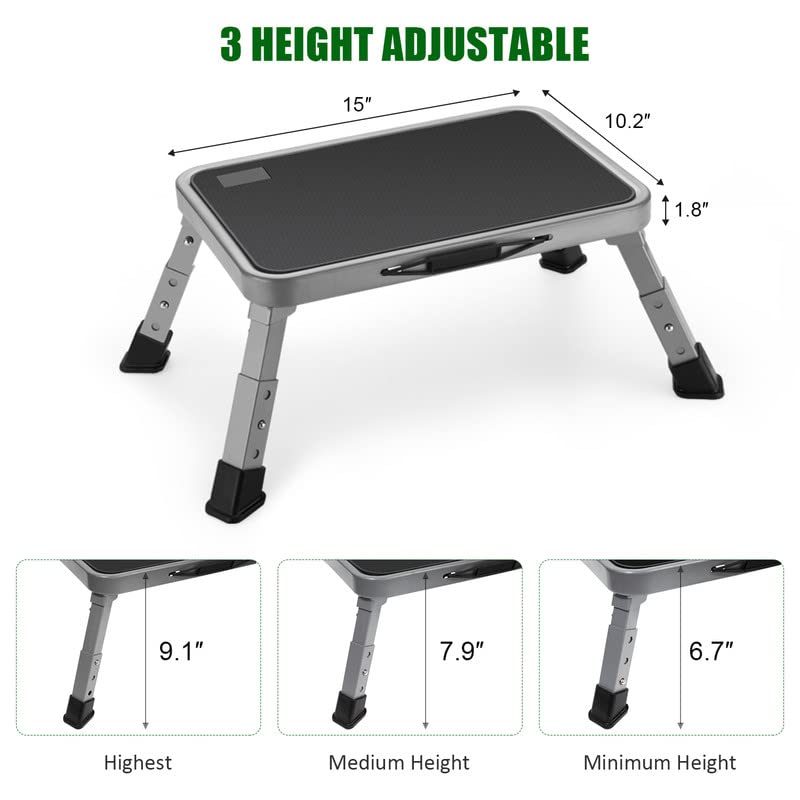 Foldable Step Stool, Adjustable Step Stool with a Non-Slip Platform, Step Ladder with Thick Rubber Feet for Adults or Children in Kitchen, Bedroom, Office, Rv, 330 Lbs Capacity