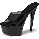 WUXIN H&P Women's 6in Platform High Heels Sexy Stiletto Pole Dance Exotic Sandal Shoes, 15cm Open Toe Transparent Strap Comfortable Dress Shoes Slip on Mules
