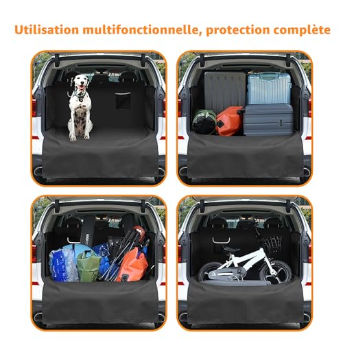KYG Protection Coffre Voiture Chien Imperméable Housse Protection de Coffre de Voiture, 2 Grandes Poches, Antidérapant Couverture de Coffre pour Plupart Voitures, Allonger et Élargir 185*115*48 cm