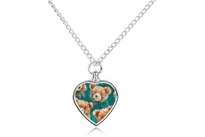 Watercolor Teddy Bears Urn Necklace Heart Ashes Keepsake Pendant Jewelry Silver Lockets with Filling Kit