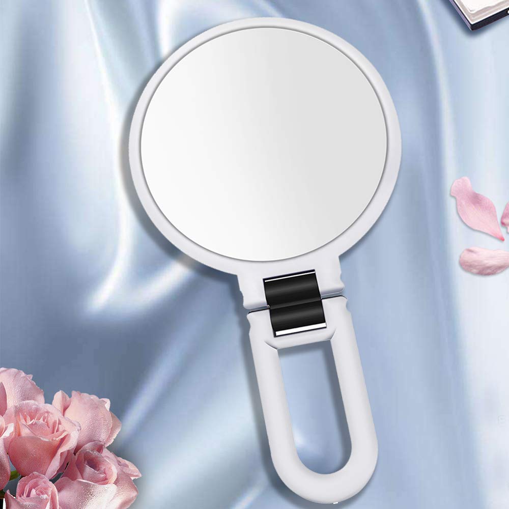 15x Magnifying Handheld Mirror,Travel Folding Hand Held Mirror,Double Sided Pedestal Makeup Mirror with 1/15x Magnification: Beauty