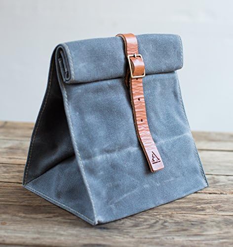 No.215B Waxed Canvas Lunch Tote in Slate &amp; Bourbon - Made in USA