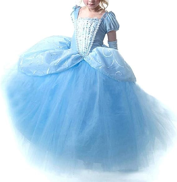 Amazon 子供 ドレス プリンセス プリンセスなりきり シンデレラ ドレス キッズ お姫様 ワンピース お姫様ドレス 女の子 なりきり コスプレ 誕生日 発表会 ブルー 110cm キッズコスチューム 服 ファッション小物