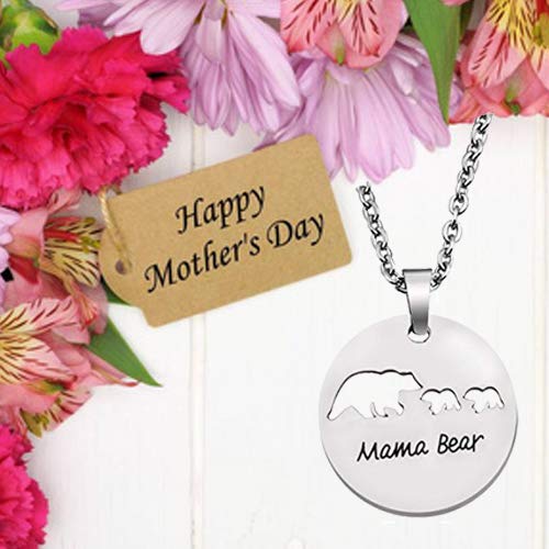 KUIYAI Sweet Mama and Baby Bear Round Pendant Necklace for Mother with 2 Children (2 Cubs Round) - Thumbnail 5