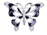 Alilang Silvery Tone Iridescent Clear Rhinestones Black Butterfly Insect Brooch Pin
