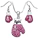 Pink Ribbon Breast Cancer Awareness Boxing Glove Necklace Earrings Set (Hook Earring Set)