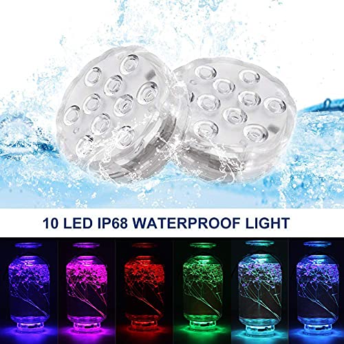Gluckluz Submersible LED Lights Aquarium Swimming Pool Decorations Waterproof RGB Decor. Light with Remote Control for Fish Tank Home Underwater Vase Base Pond (10 LED, Battery Power,4 Packs)