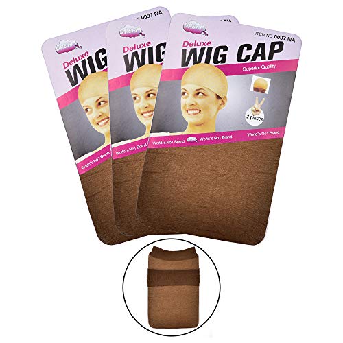 Wig Caps, IKOCO 6 Pcs Nylon Stocking Caps for Wigs Strenchy Wig Caps for Women (Brown)