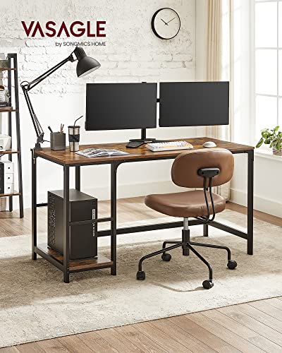 VASAGLE ALINRU Computer Desk, 55.1-Inch Wide Home Office Desk for Study, Writing Desk with 2 Shelves on Left or Right, Steel Frame, Industrial, Rustic Brown and Black ULWD55X