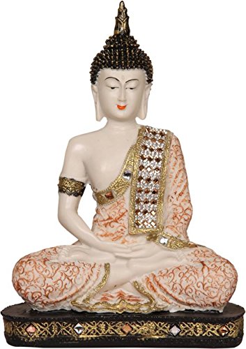 HEERAN Art Polyresin Sitting Buddha 24 cm Copper and White