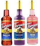 Torani Cocktails, Mocktails & Teas Syrups 3 Pack, 25.4oz each of Lavender, Hibiscus and Rose Syrups