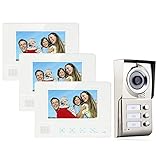 MOUNTAINONE 3 Apartment/Family Video Door Phone Intercom System 1 Doorbell Camera with 3 button 3 Monitor Waterproof