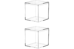 Dayaanee Small Acrylic Box Clear, 2Pcs Plastic Square Cube Containers with Lid Storage Box 2.2x2.2x2.2Inch/55X55X55mm for Candy Pill and Tiny Jewelry