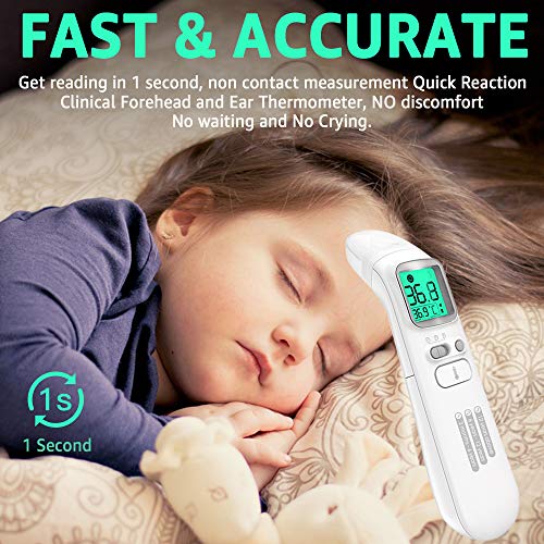 【2019 New Version】Forehead Thermometer for Fever with Ear Function - Instant Accurate Reading with Fever Alarm, 40 Sets of Memory, Forehead Thermometer for Kids and Adult, Pouch and Batteries Included
