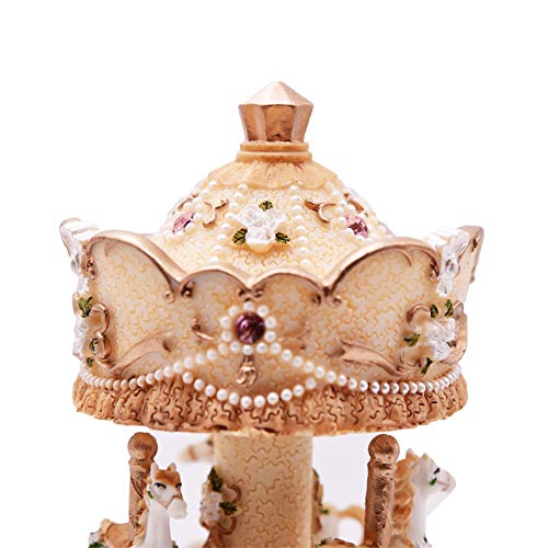 YouTang Clockwork Mechanism 3-Horse Carousel Music Box Melody Carrying You from Castle in The Sky(Laputa)(Yellow)