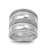 Sterling Silver Women's Bali Rope Ring Wide 925 Band Milgrain Fashion Size 10 (RNG15087-10)