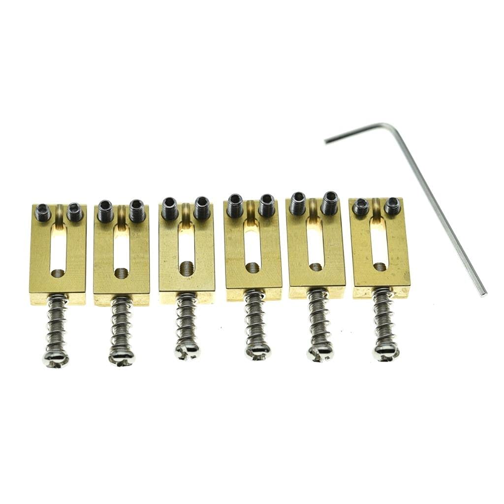 KAISH Solid Brass Guitar Bridge Saddles Brass Saddle 10.8mm String Spacing with Nickel Screws for Stratocaster/Telecaster