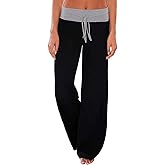 AMiERY Women's Comfy Casual Pajama Pants Floral Print Drawstring Palazzo Lounge Pants Wide Leg