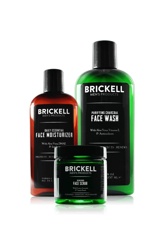 Brickell Men's Daily Advanced Face Care Routine II, Activated Charcoal Facial Cleanser, Face Scrub, Face Moisturizer Lotion, Natural and Organic, Unscented