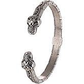 TURTLEDOVE Viking Wolf Head Bangle, Norse Arm Ring Stainless Steel, Scandinavian Nordic Mythology Jewelry