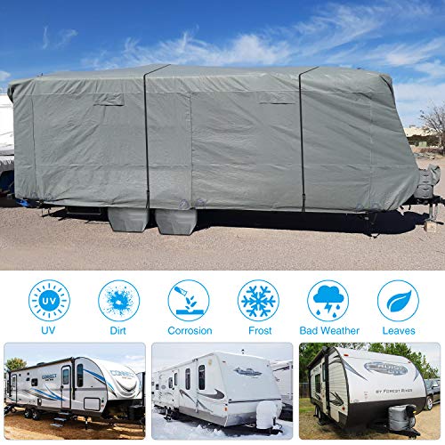 RVMasking Upgraded 6 Layers Top Travel Trailer RV Cover Waterproof Camper Cover for 18' 20' RV