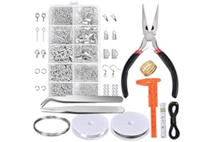 Jewelry Making Supplies Kit with Repair Tools Precision Pliers Tweezers Measuring Ruler Wire Beading Cord Leather String Asso