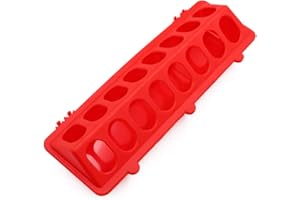 MACGOAL Flip Top Poultry Feeder Trough Small Chick Feeder Plastic Chicken Feeder No Waste Spill Proof for Birds Small Poultry (Red)