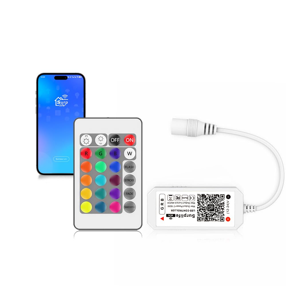 Arotelicht LED Controller WiFi RGB WiFi Smart led Strip WiFi Controller Mini Remote Control for 5050, 3528 Stripe Strips, Sound Activated,16 Million Colors, 20 Dynamic Modes