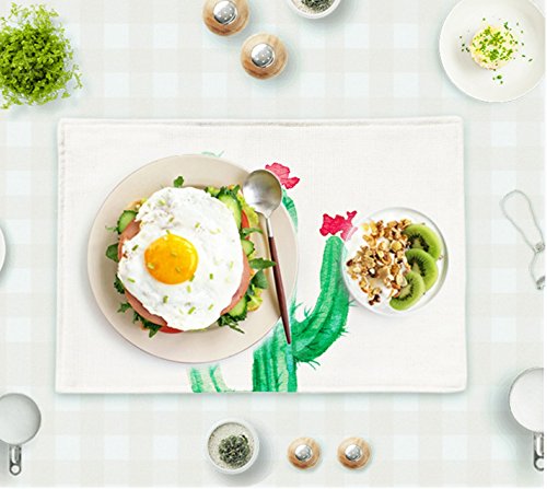 Placemat Ttopper Table Mat Washable Cactus Pattern Placemat Cotton Linen Table Mats Set of 4 - Thumbnail 5