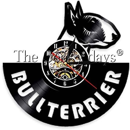 1Piece English Bull Terrier Vinyl Clock Puppy Aniaml Vinyl Record Wall Clock Dog Watch Bullterrier Lovers Gift Relogio De Parede No Led