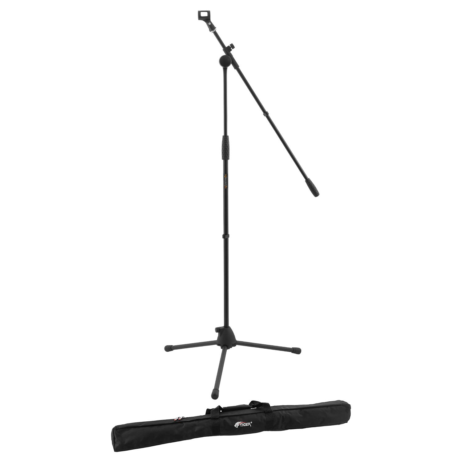 World Rhythm Boom Microphone Stand and Mic Clip - Height Adjustable Mic Stand with Tripod Base and Microphone Clip and Carry Bag