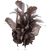 Fabric Flower Brooches for Women Delicate Feather Rose Lady Flower Fascinator Hatpin for Wedding Prom Tea Party Dance Banquet Elegant Lapel Pins CZ Dress Suit Accessories Valentine's Day Gift